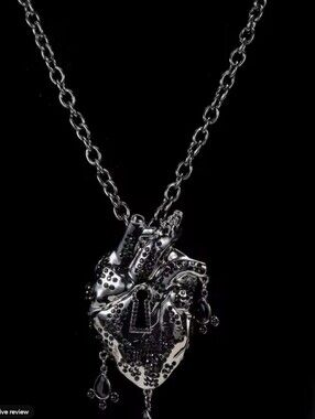 Schiaparelli Inspired Black-Tone Heart Lock Pendant Necklace with Crystal Detail